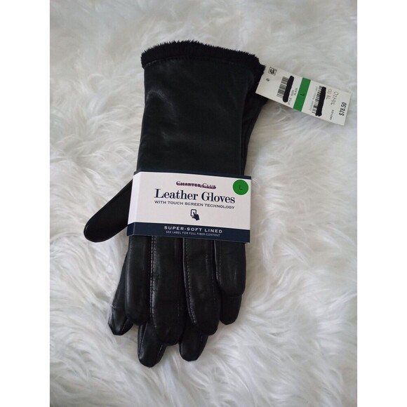 Charter Club Touch Screen Technology Leather Gloves Cashmere Blend Lining Sz L - Picture 3 of 8